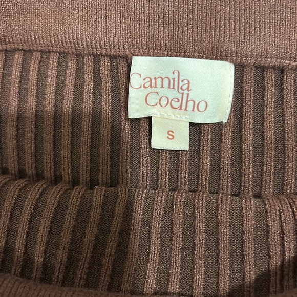 NWT Camila Coelho x Revolve Ellis Brown Ribbed Front Slit Midi Skirt - S - Picture 10 of 14